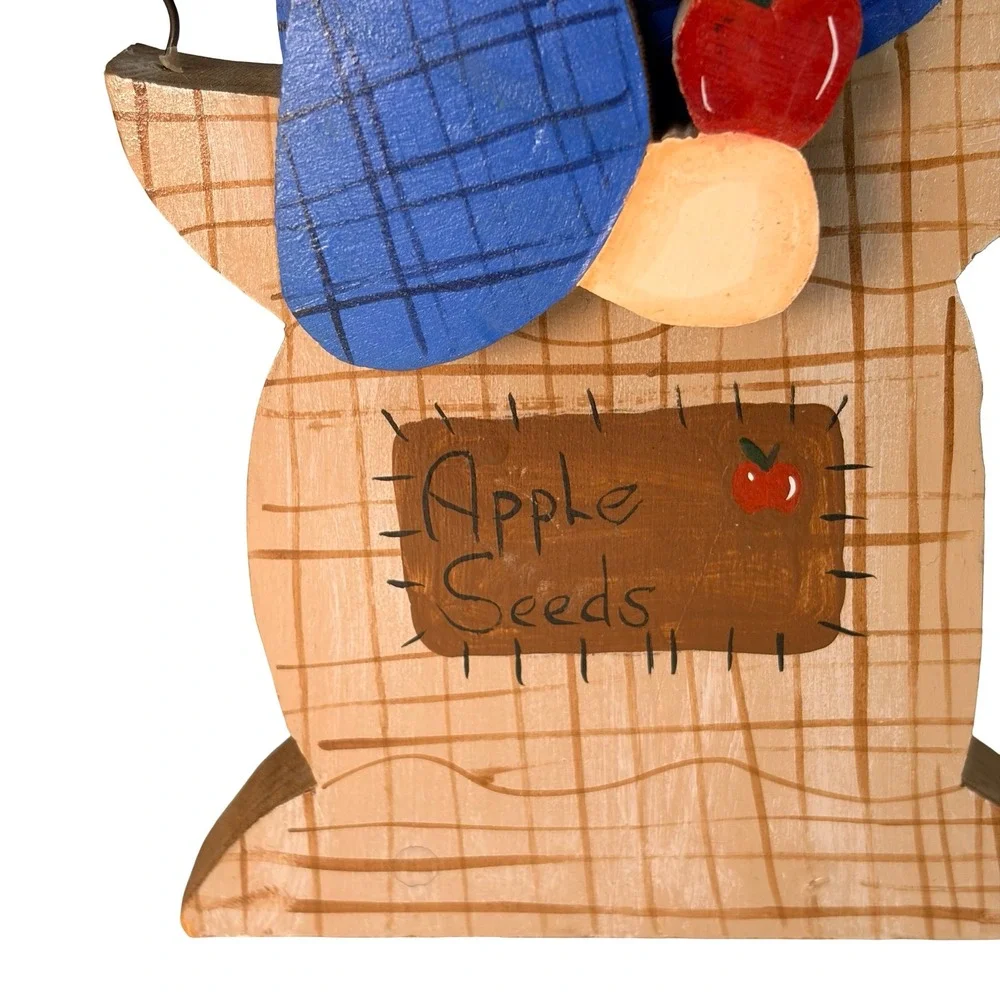 Vintage 1995 Johnny Appleseed Hand Painted Wood Folk Art Wall Decor Signed 7" - Picture 5 of 10